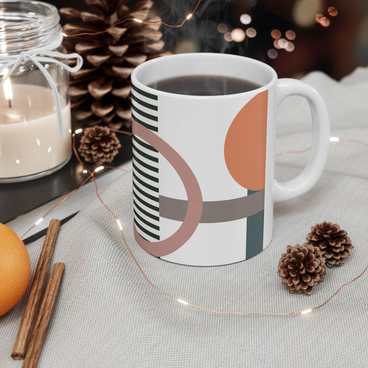 Modern Geometric Abstract Coffee Mug | Terracotta and Olive Green Tea Cup | Minimalist Earth Tone Designer Mug | Calming Scandi Decor | Mid-Century Kitchenware | 11 oz Mug