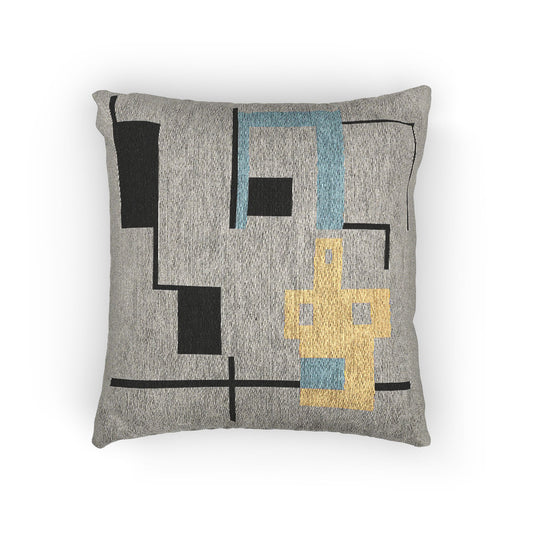 Pixel Faucet Throw Pillow – Retro Minimalism in Mustard & Aqua