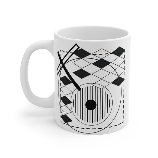 Architectural Illusion Mug | 11oz Ceramic Coffee Mug | Modern Black & White Geometric Design