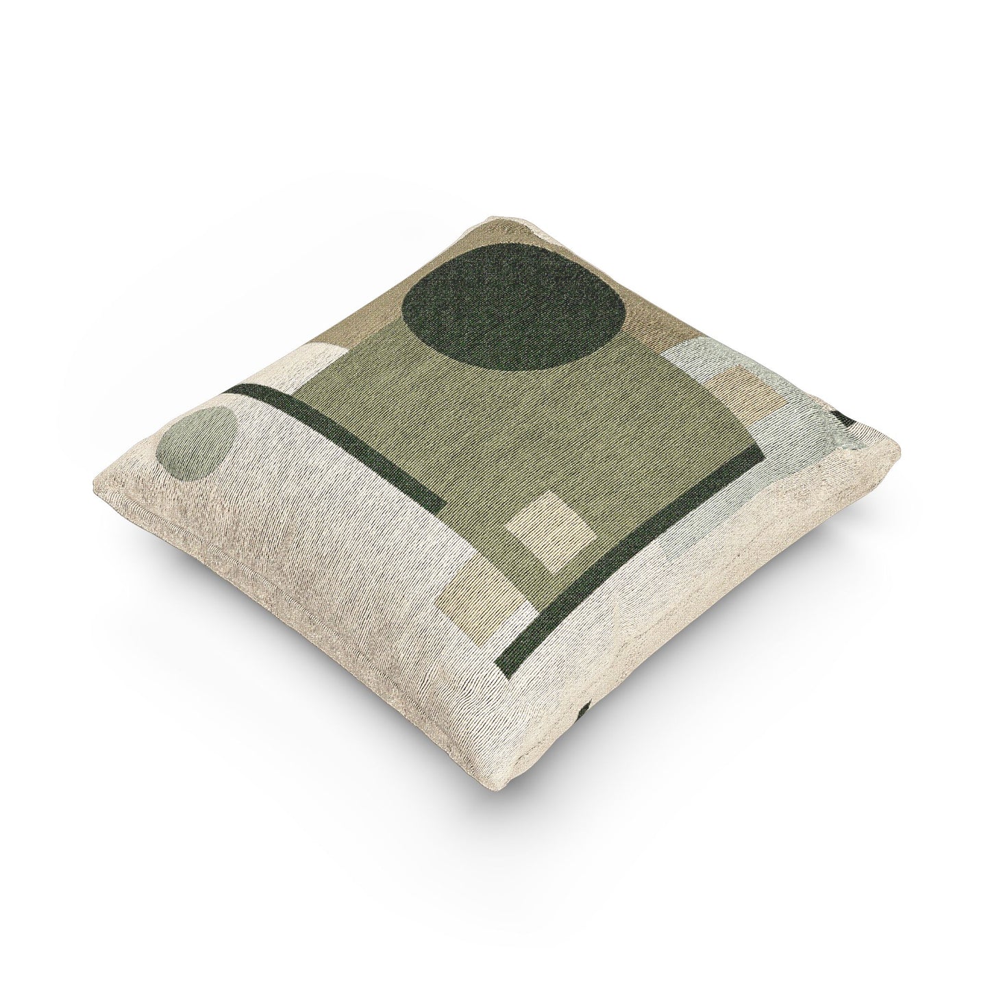 Overlap & Orbit Throw Pillow – Earthy Geometry in Beige & Green