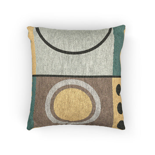 Retro Geometric Throw Pillow | Mid-Century Abstract Circles Cushion | Mustard & Teal Decor