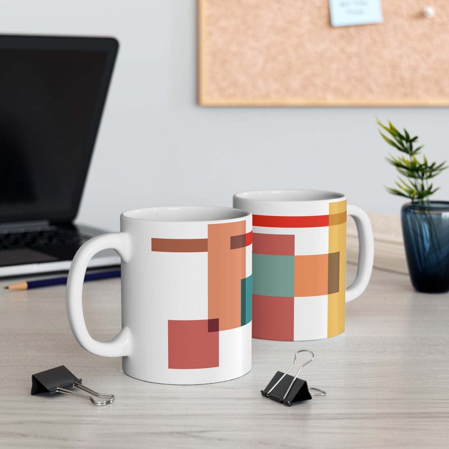 Modern Geometry Mug – Earthy Abstract Blocks in Teal & Rust | 11 oz Mug