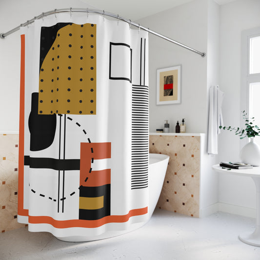 Modern Abstract Block Shower Curtain – Terracotta, Mustard & Black Geometry