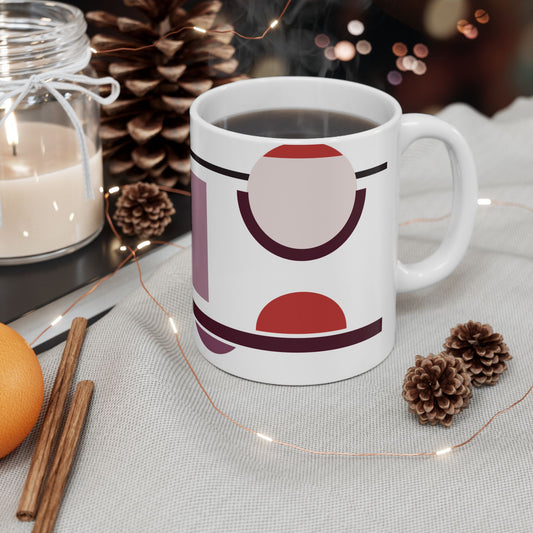 Bauhaus Geometric Mug | Modern Abstract Minimalist Coffee Cup | Burgundy and Mauve Designer Coffee Mug | Architect Gift | Olive Green & Terracotta Art Mug | Mid-Century Kitchenware | 11 oz Mug