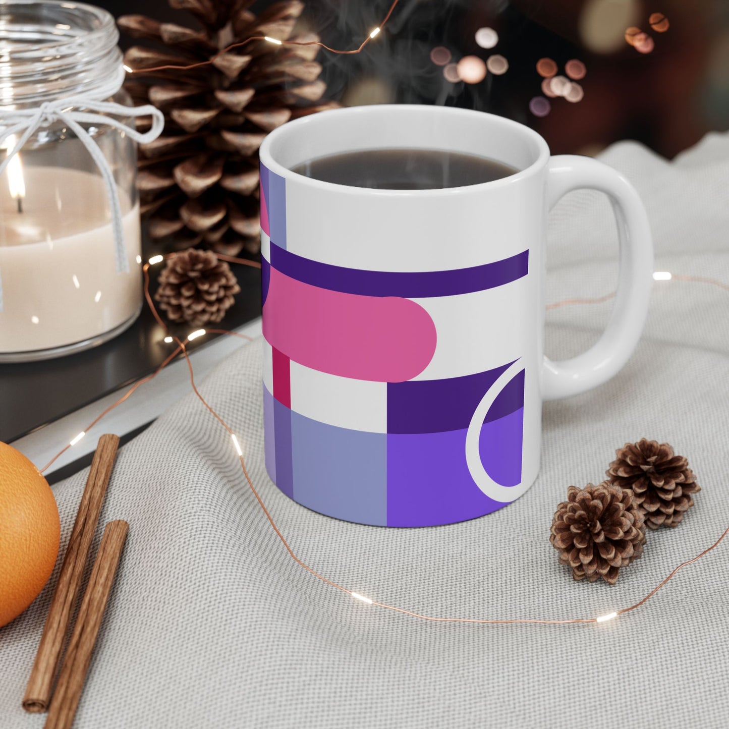 Electric Pink and Purple Abstract Mug | Vibrant Pop Art Geometric Coffee Cup | Aesthetic Lavender & Violet Designer Mug | Maximalist Desk Decor | Mid-Century Kitchenware | 11 oz Mug