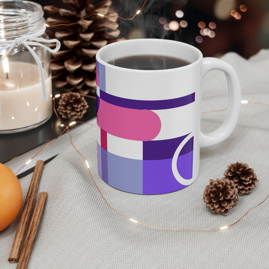 Electric Pink and Purple Abstract Mug | Vibrant Pop Art Geometric Coffee Cup | Aesthetic Lavender & Violet Designer Mug | Maximalist Desk Decor | Mid-Century Kitchenware | 11 oz Mug