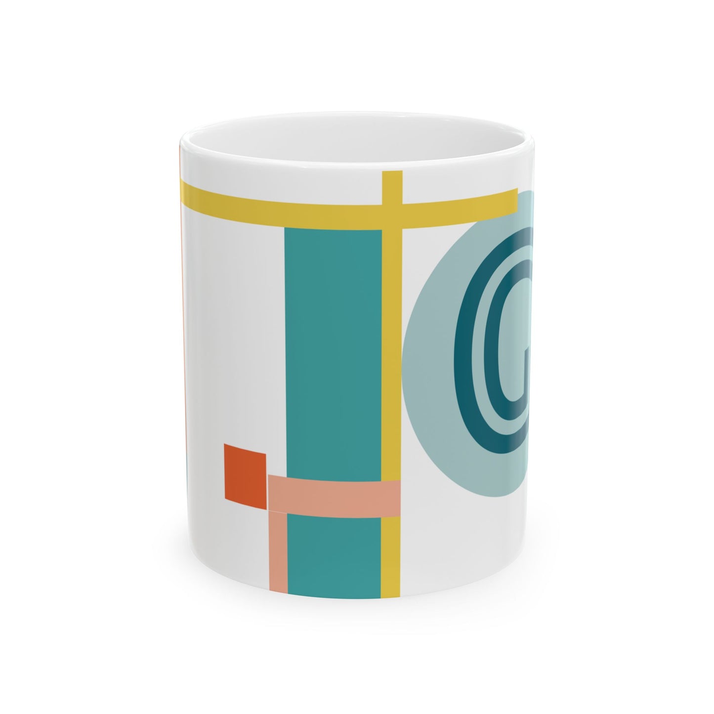 "G" Geometric Composition – Bauhaus Abstract Monogram Mug | 11 oz Mug