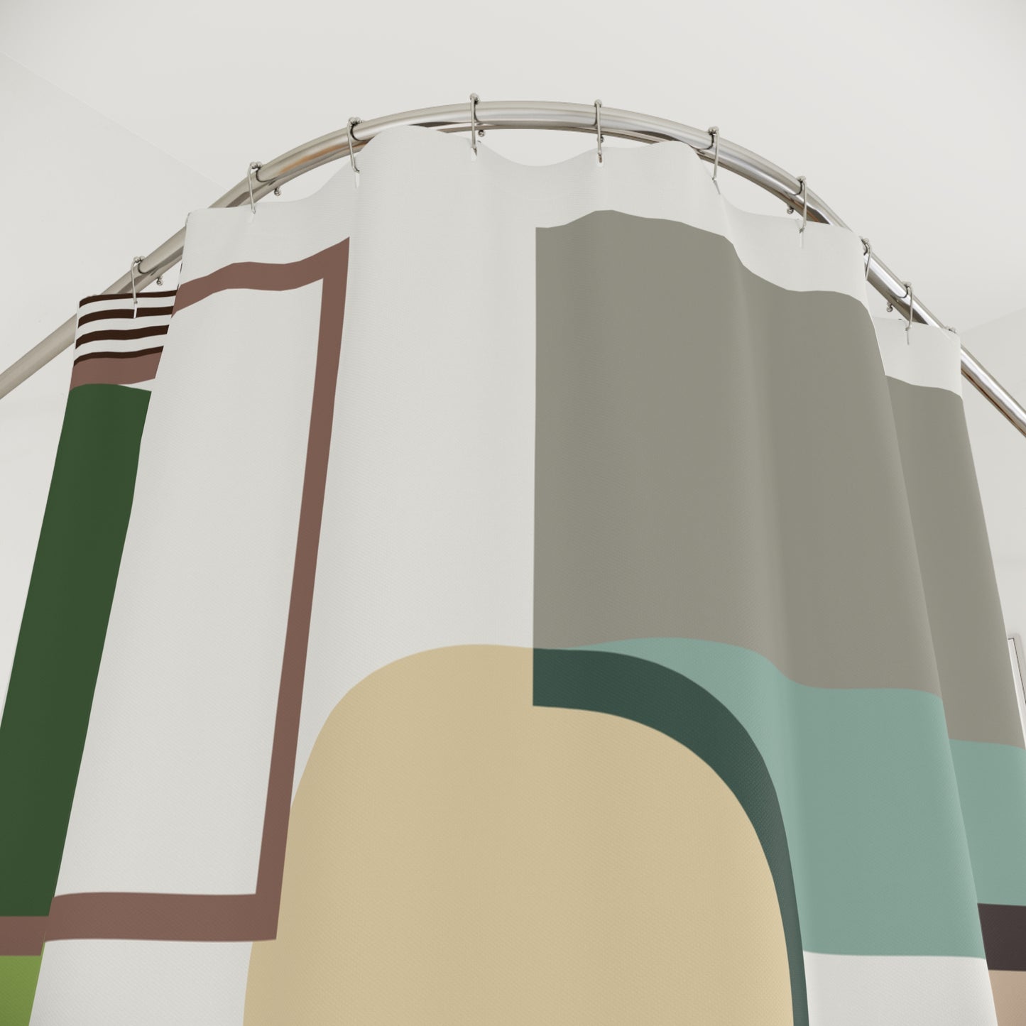Modern Abstract Geometric Shower Curtain | Earthy Green & Taupe Art Decor | Bauhaus Style Bathroom | Aesthetic Bathroom Decor