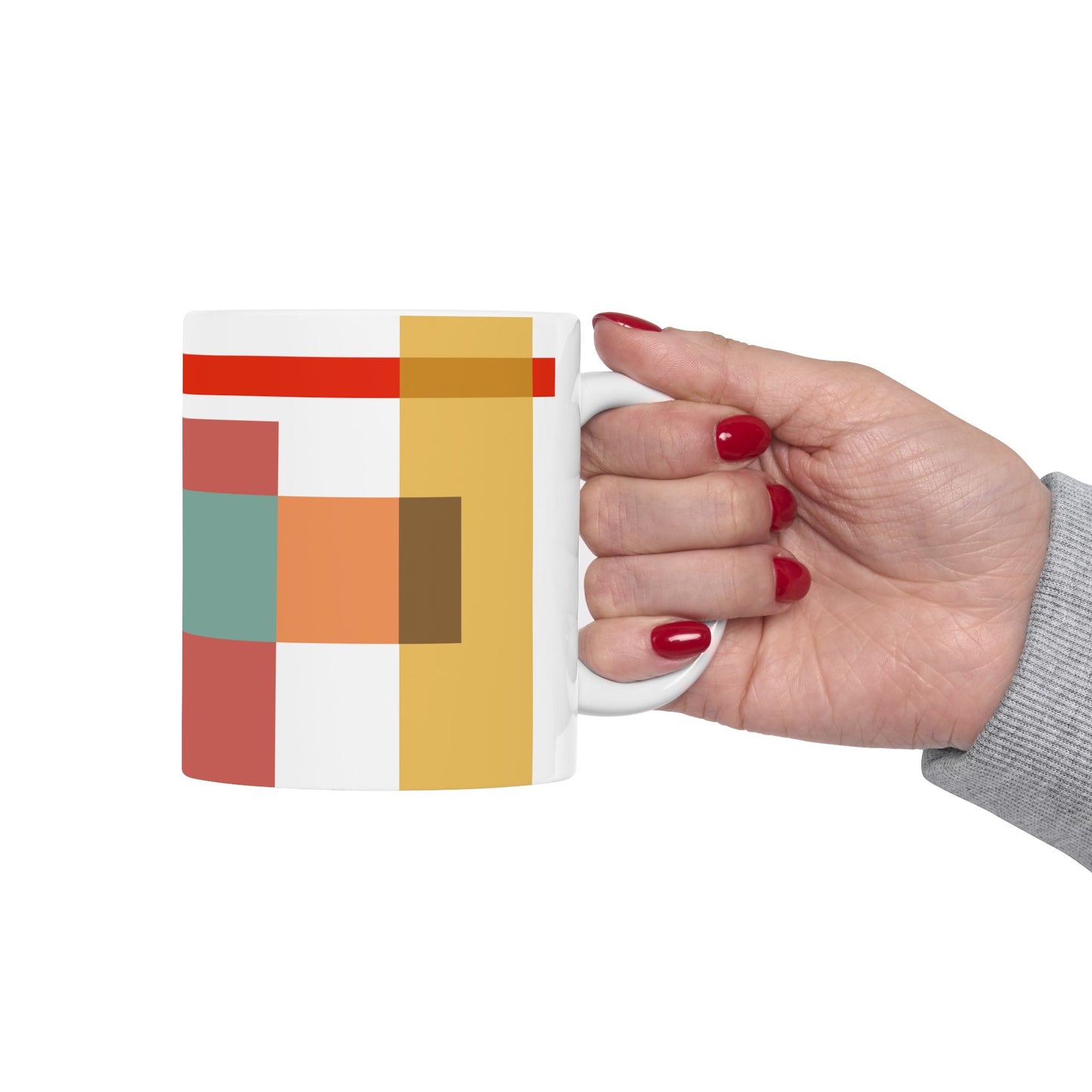 Modern Geometry Mug – Earthy Abstract Blocks in Teal & Rust | 11 oz Mug