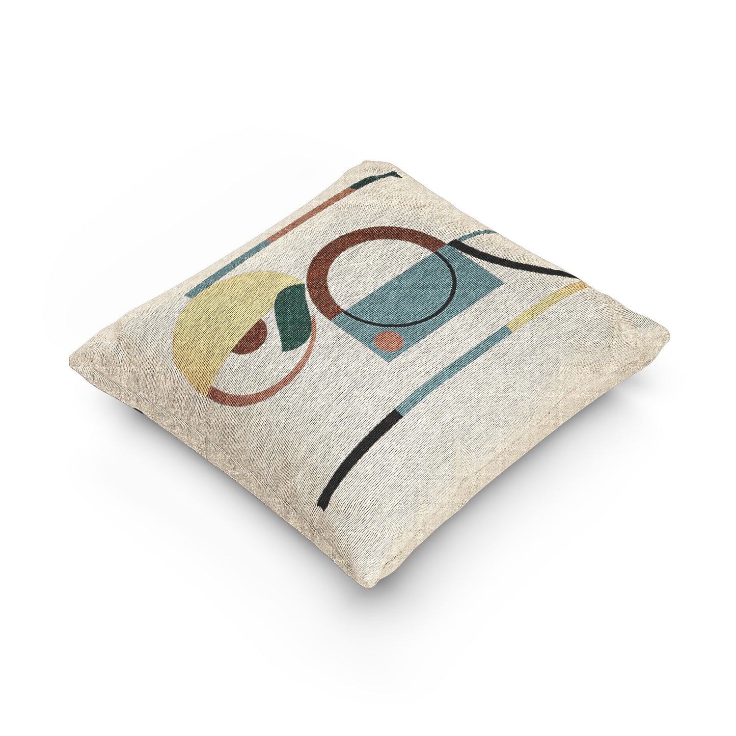Orbital Signal Throw Pillow – Teal, Mustard & Earth Tones
