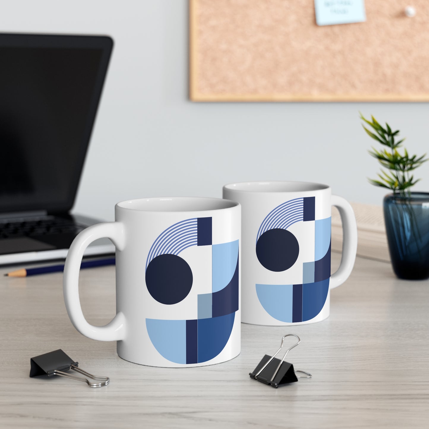 Modern Geometric Blue Tones Mug – Abstract Architectural Design