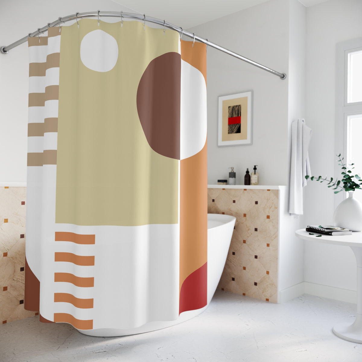 Abstract Geometric Shower Curtain – Warm Modern Balance