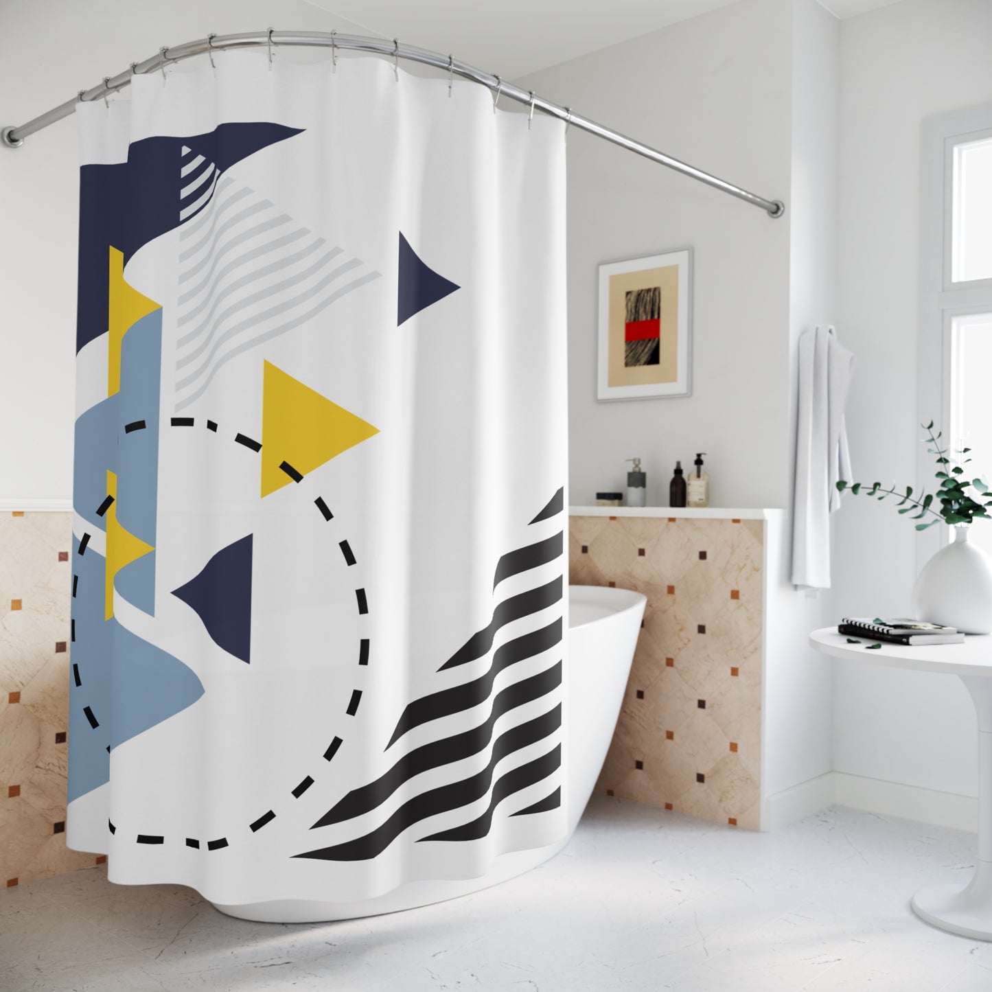 Modern Geometric Shower Curtain | Stylish Bathroom Decor | Unique Triangle Design