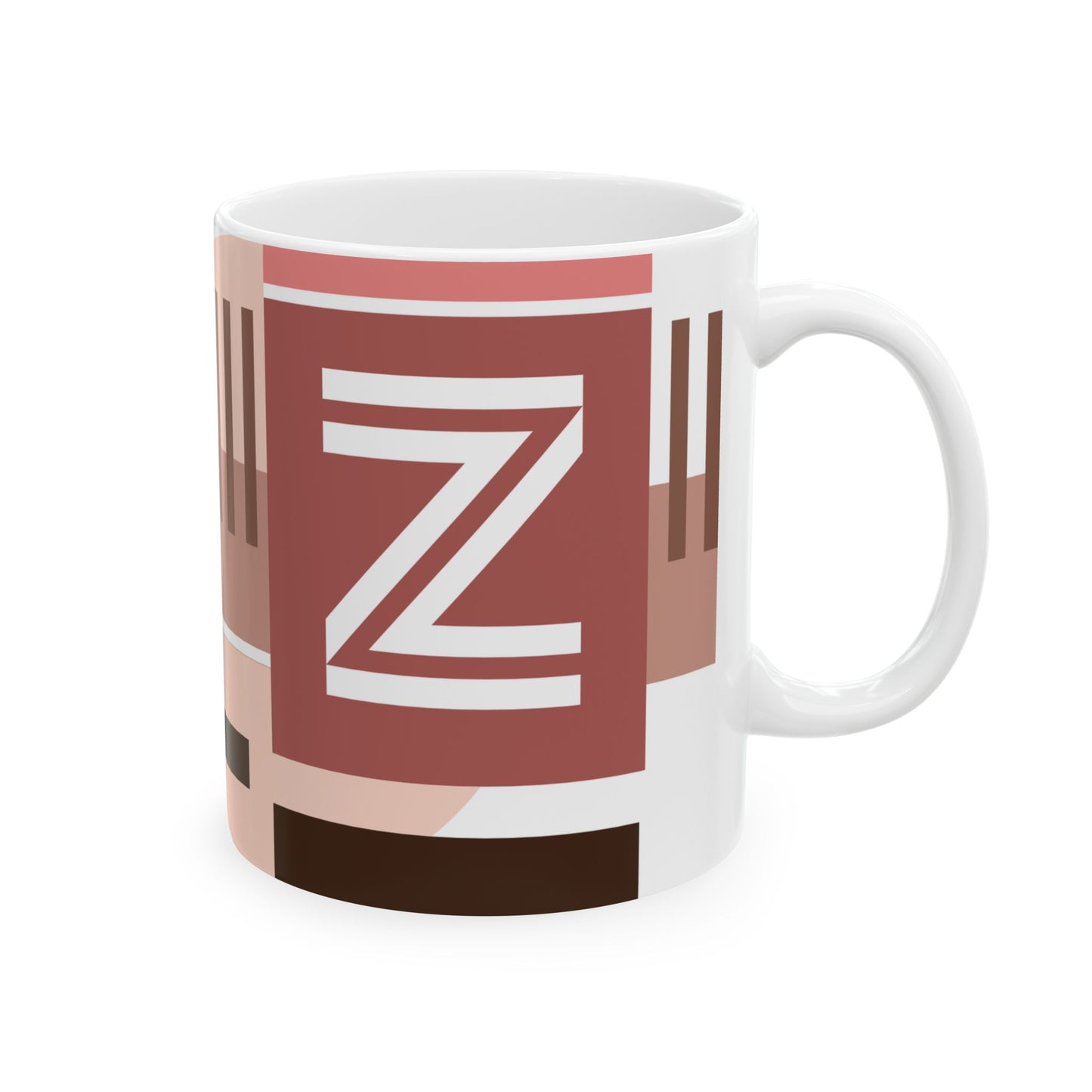 "Z" Geometric Grid – Terracotta & Espresso Abstract Monogram Mug | 11 oz Mug