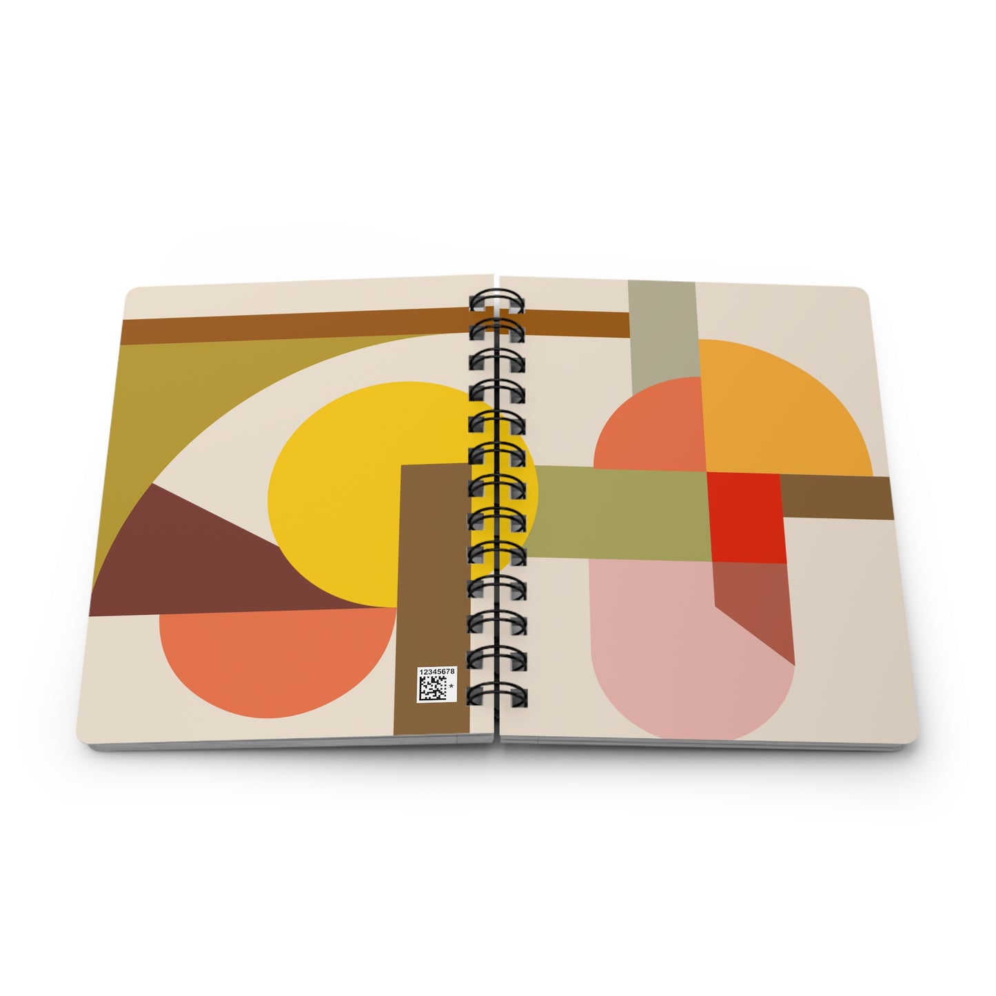 Artistic Geometric Abstract Spiral Notebook | Warm Tones Bauhaus Inspired Journal | Designer Stationery