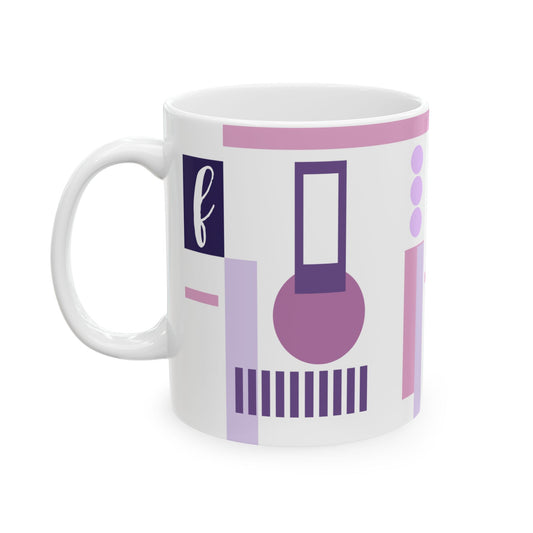 "F" Spatial Composition – Lavender & Plum Modernist Monogram Mug | 11 oz Mug