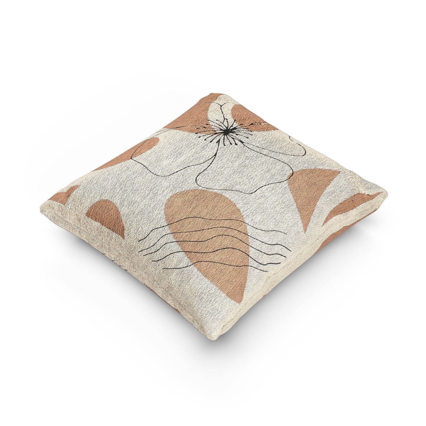 “Petal Trace” – Abstract Throw Pillow in Burnt Orange & Black