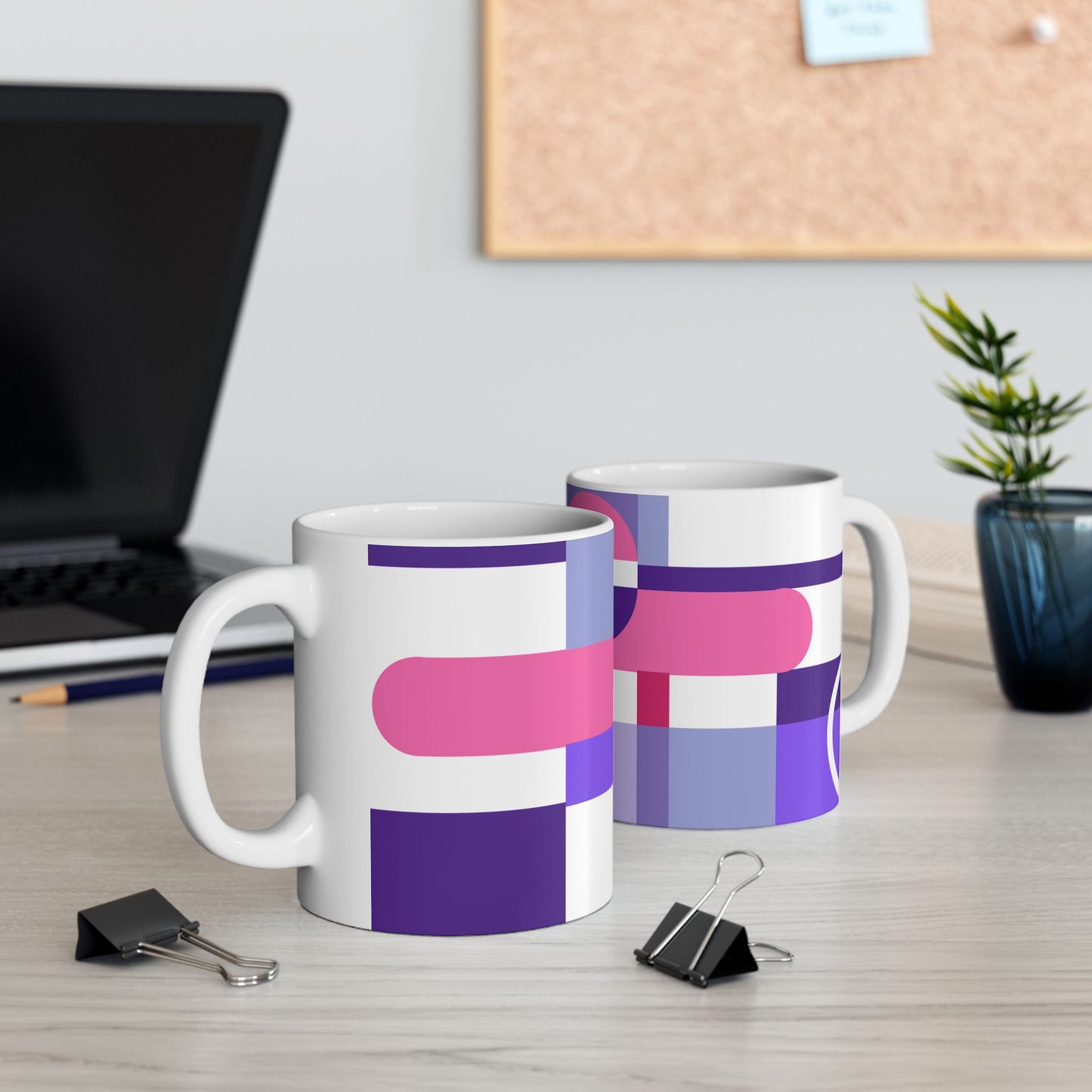 Electric Pink and Purple Abstract Mug | Vibrant Pop Art Geometric Coffee Cup | Aesthetic Lavender & Violet Designer Mug | Maximalist Desk Decor | Mid-Century Kitchenware | 11 oz Mug