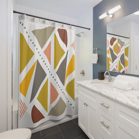Bold Tribal-Inspired Geometric Shower Curtain – Earth Tones & Angled Lines