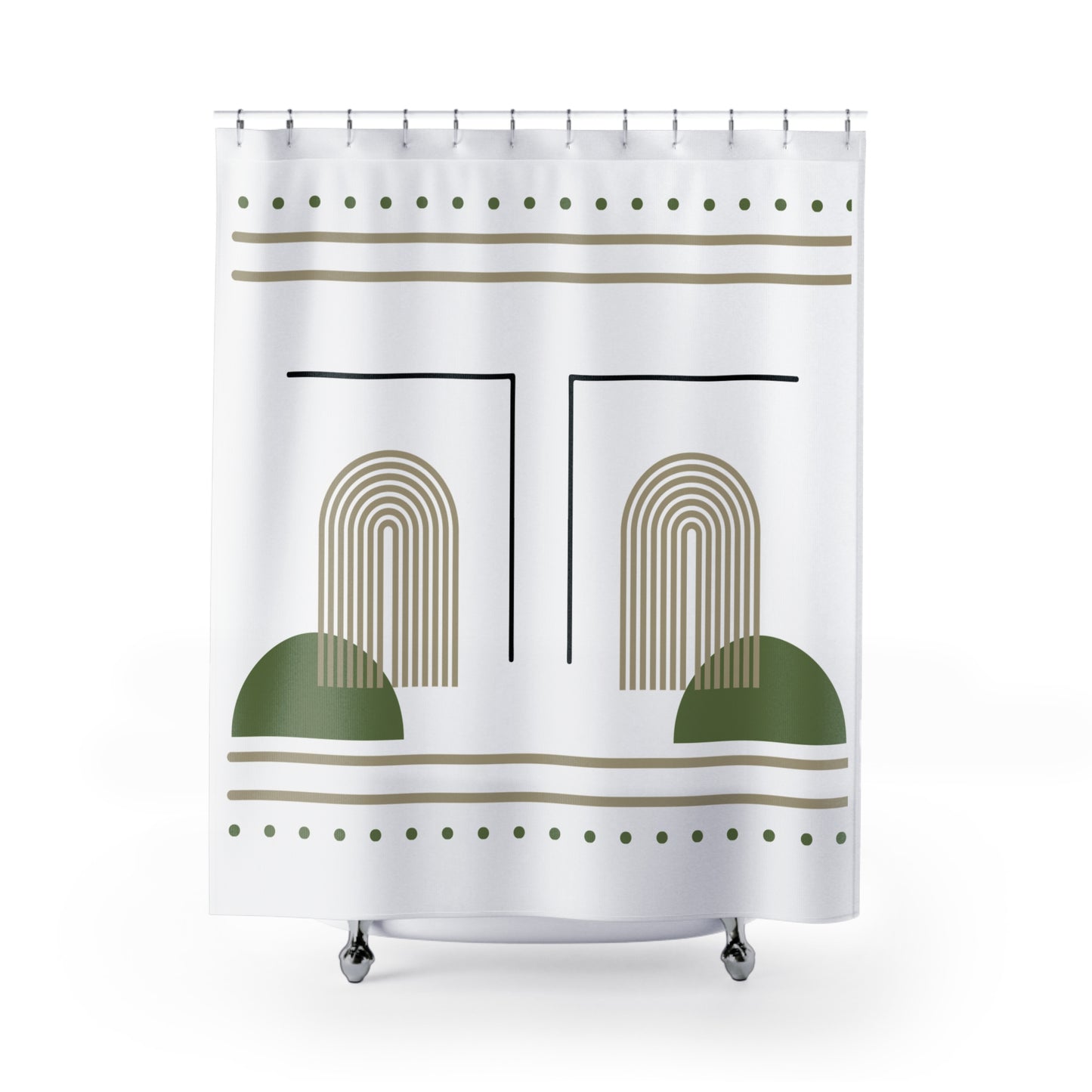 Arched Earth Modern Shower Curtain – Sage Green & Sand on Black