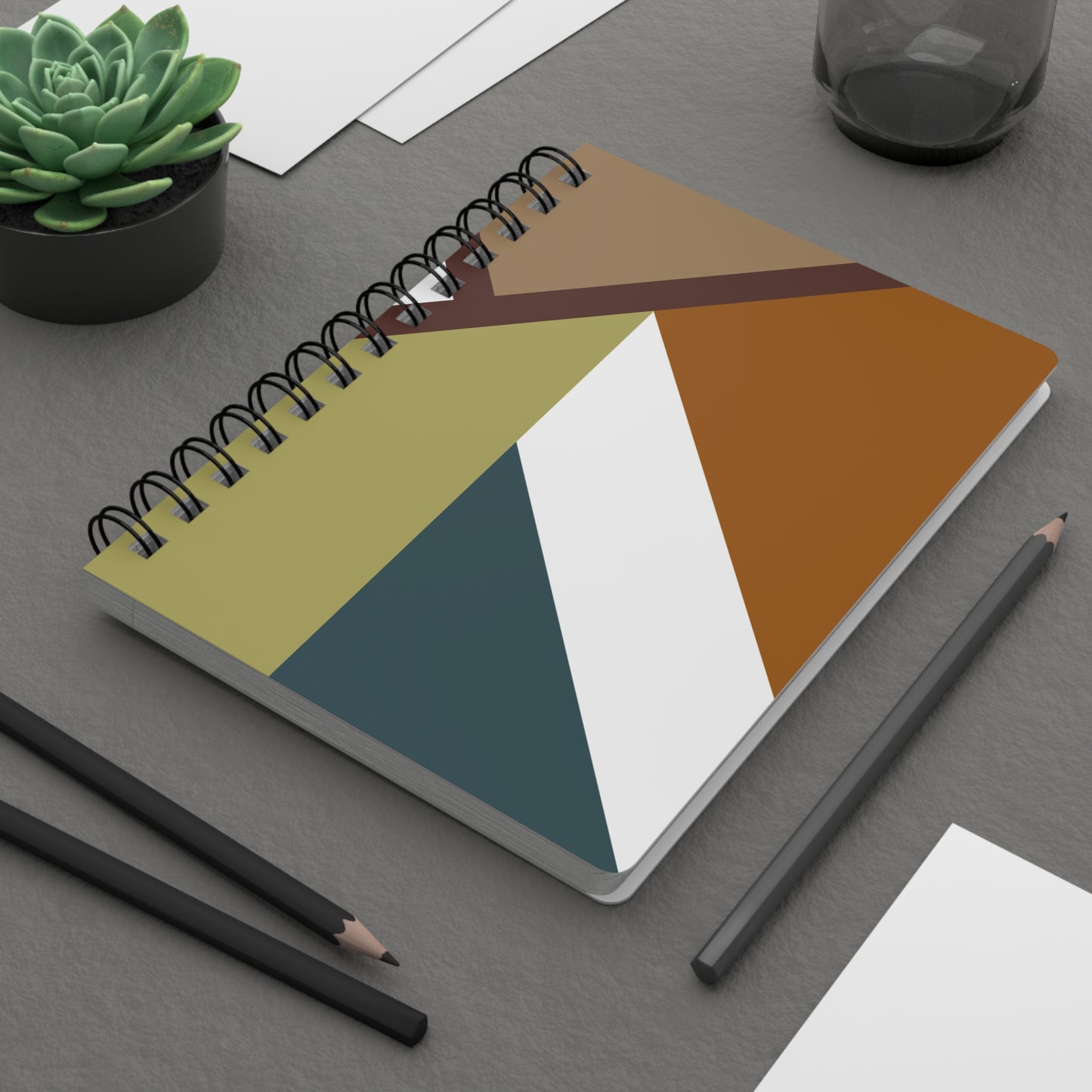 Dynamic Geometric Abstract Spiral Notebook | Modern Earth & Teal Angled Design Journal