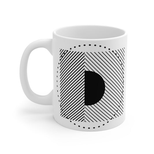 Monochrome Stripe & Dot Mug | 11oz Ceramic Coffee Mug | Bold Black & White Geometric Design