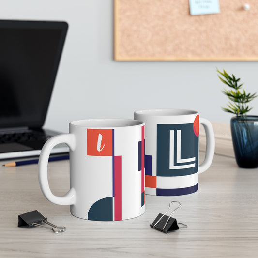 "L" Spatial Study – De Stijl Inspired Monogram Mug | 11 oz Mug