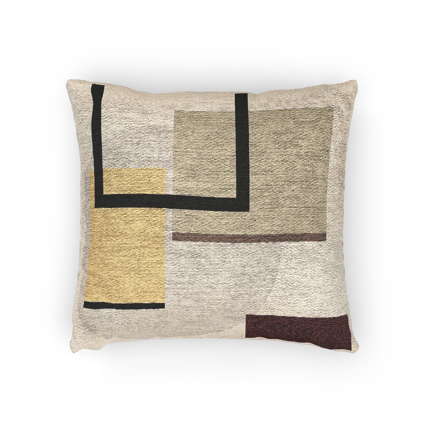 Shadow Blocks Throw Pillow – Mustard, Beige & Deep Red Geometry