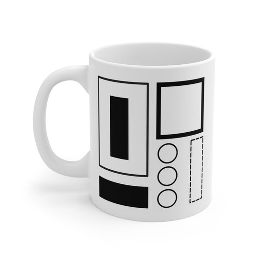 Modern Minimalist Mug | 11oz Ceramic Coffee Mug | Black & White Abstract Rectangle Design