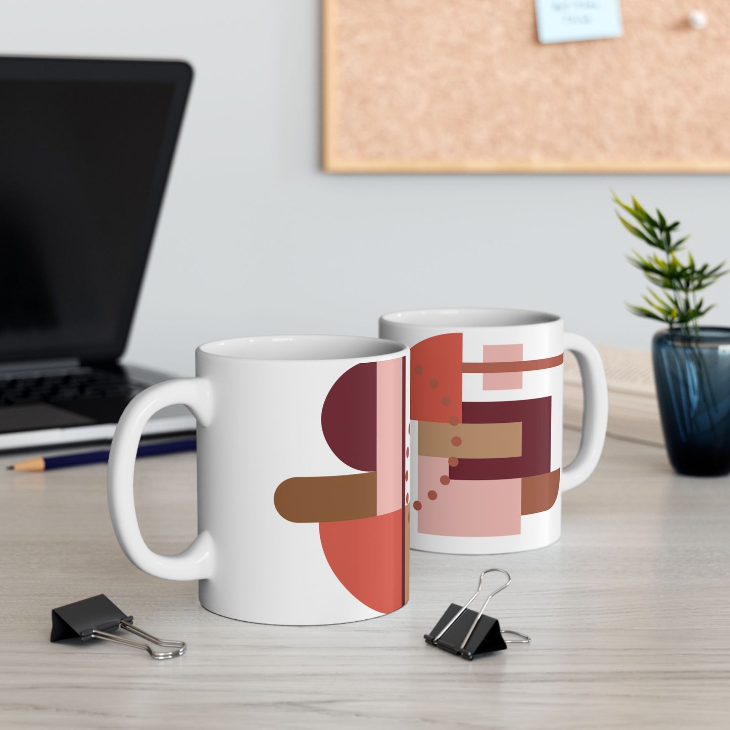 Abstract Boho Coffee Mug | Terracotta, Rose, and Rust Geometric Art Mug