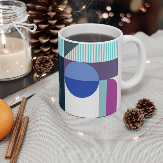 Blue & Maroon Geometric Coffee Mug | 11 oz Mug