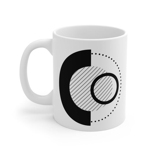 Modern Grid Mug | 11oz Ceramic Coffee Mug | Black & White Architectural Line Art Design