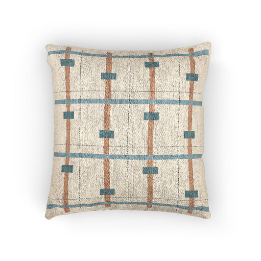 Intersect Throw Pillow – Orange, Cyan & Blue Grid Geometry