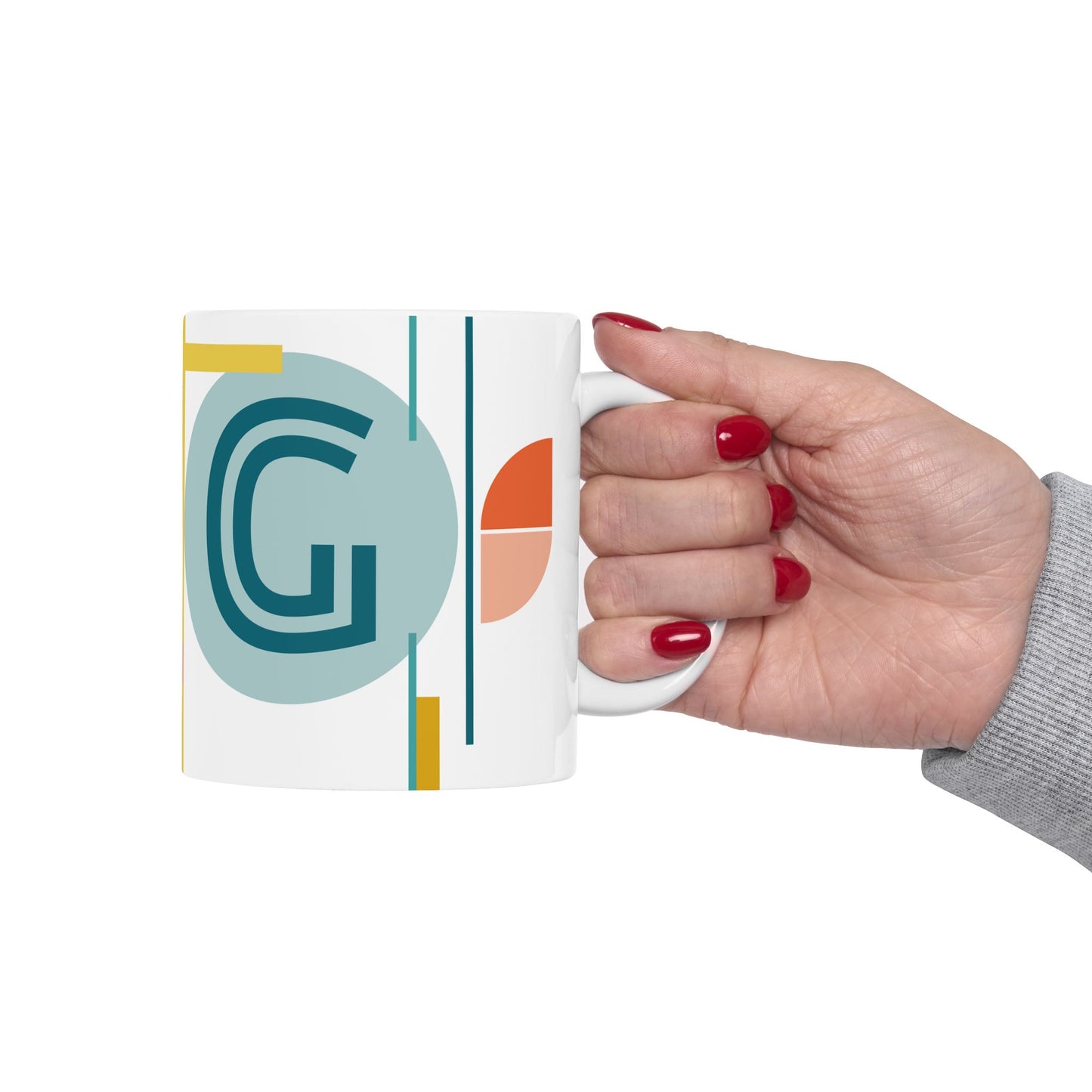"G" Geometric Composition – Bauhaus Abstract Monogram Mug | 11 oz Mug