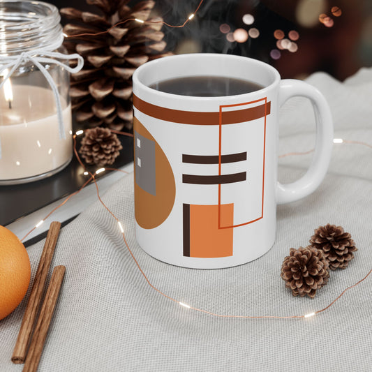 Warm Earth Tones Abstract Coffee Mug | Mid-Century Geometric Kitchenware | Designer Art Mug | 11 oz Mug