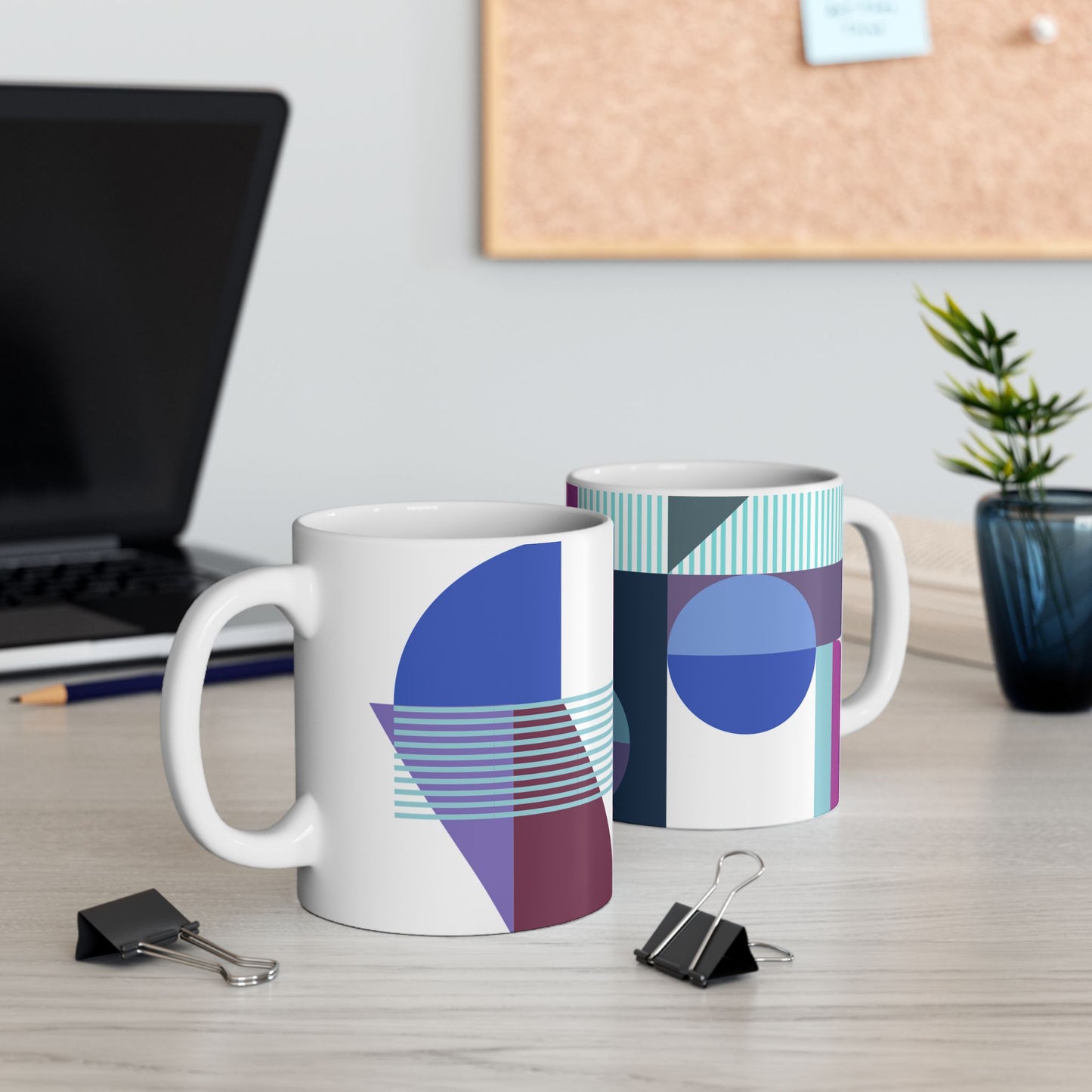 Blue & Maroon Geometric Coffee Mug | 11 oz Mug