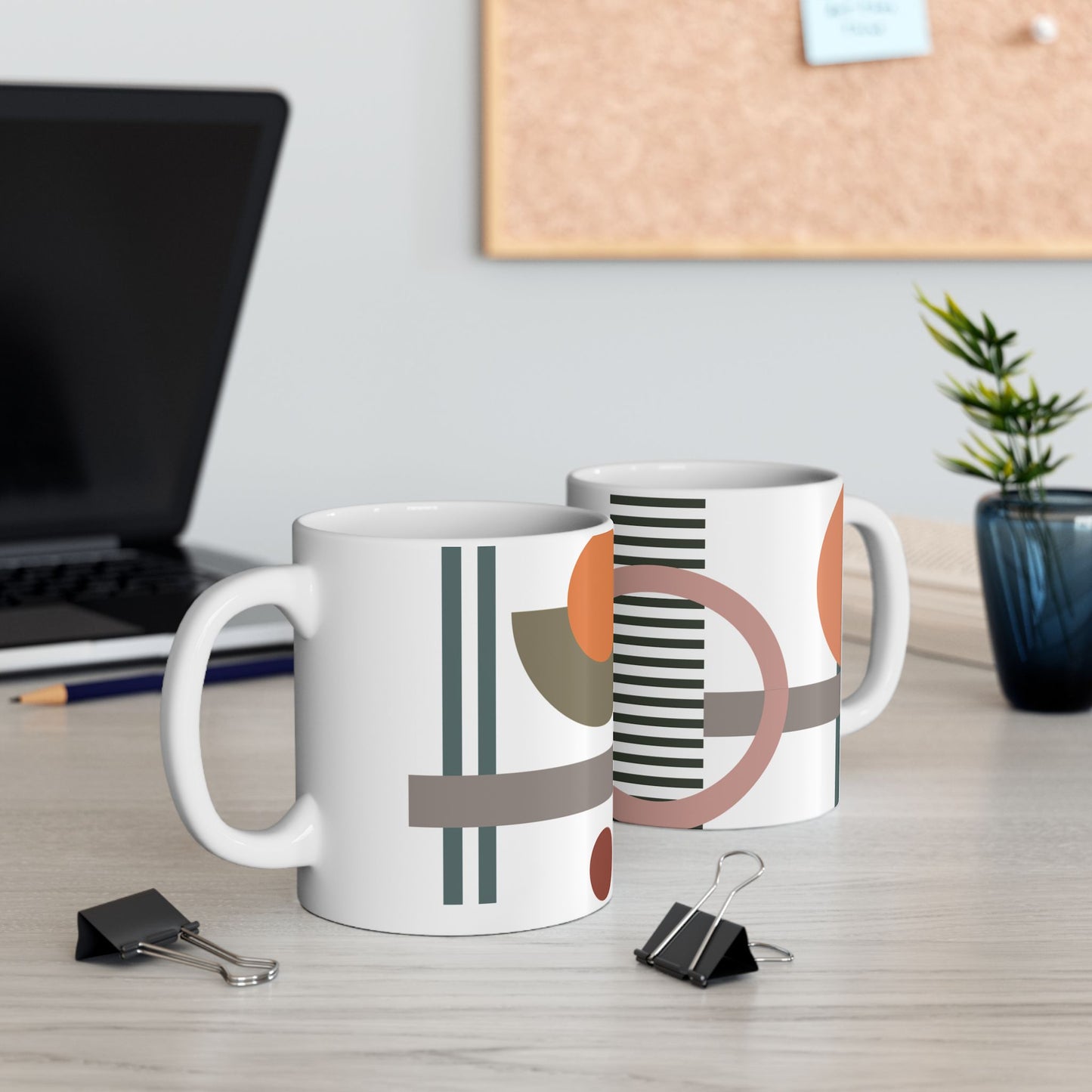 Modern Geometric Abstract Coffee Mug | Terracotta and Olive Green Tea Cup | Minimalist Earth Tone Designer Mug | Calming Scandi Decor | Mid-Century Kitchenware | 11 oz Mug