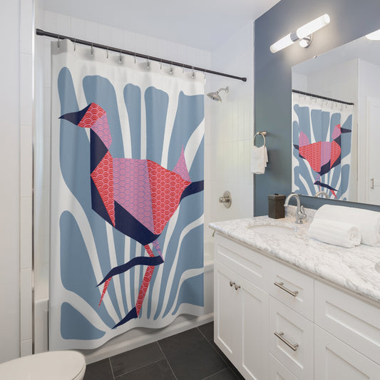 Modern Geometric Shower Curtain - Stylish Bath Decor with Colorful Bird Design