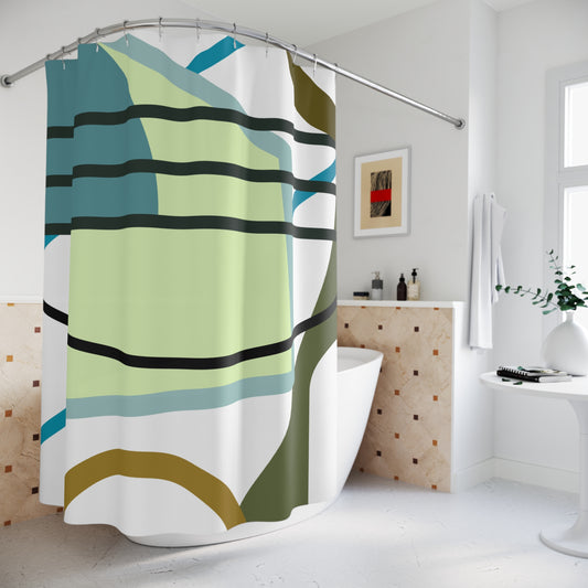 Abstract Layers Shower Curtain – Teal & Earth Tones