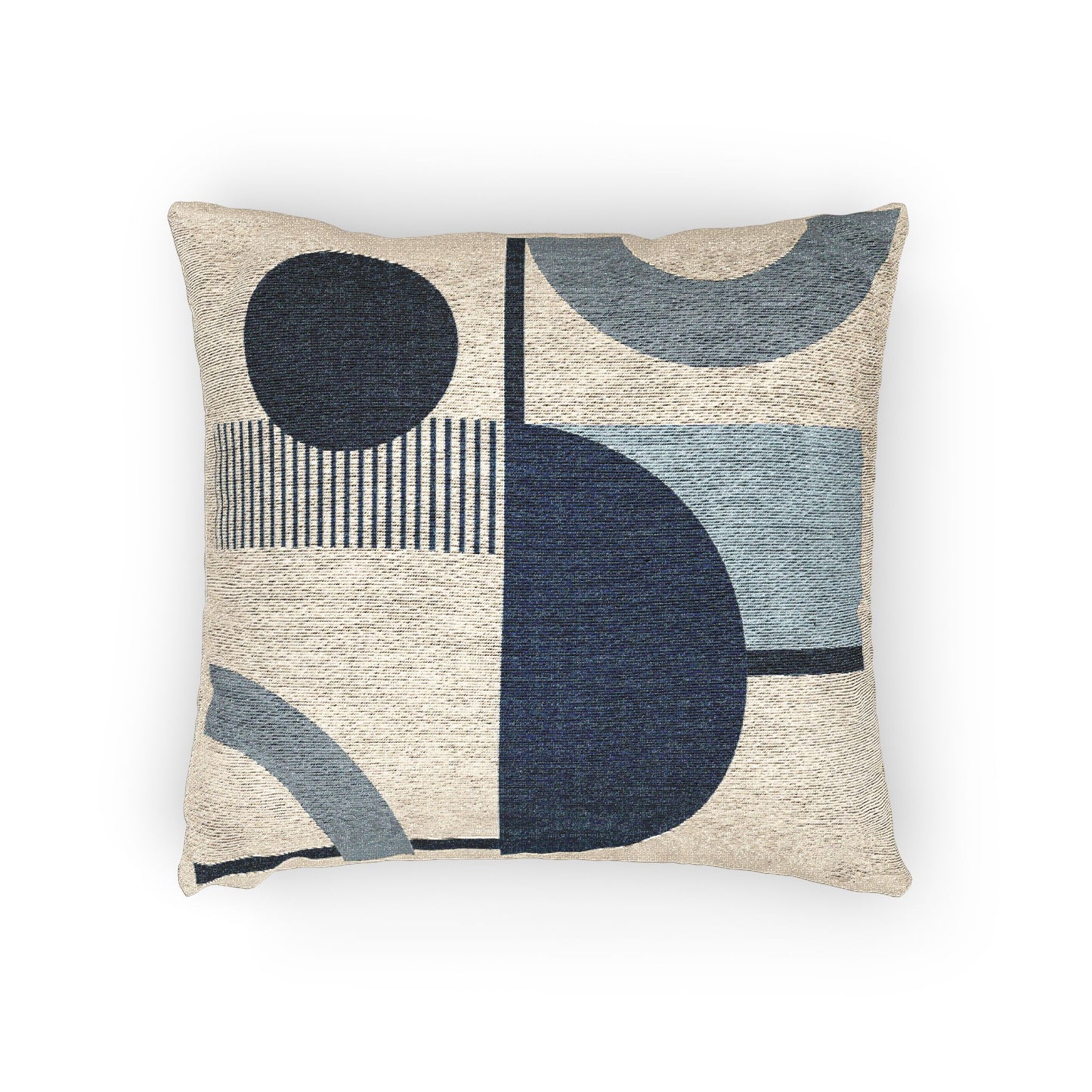 Blue Orbit Throw Pillow – Arcs, Stripes & Circles in Monochrome Motion