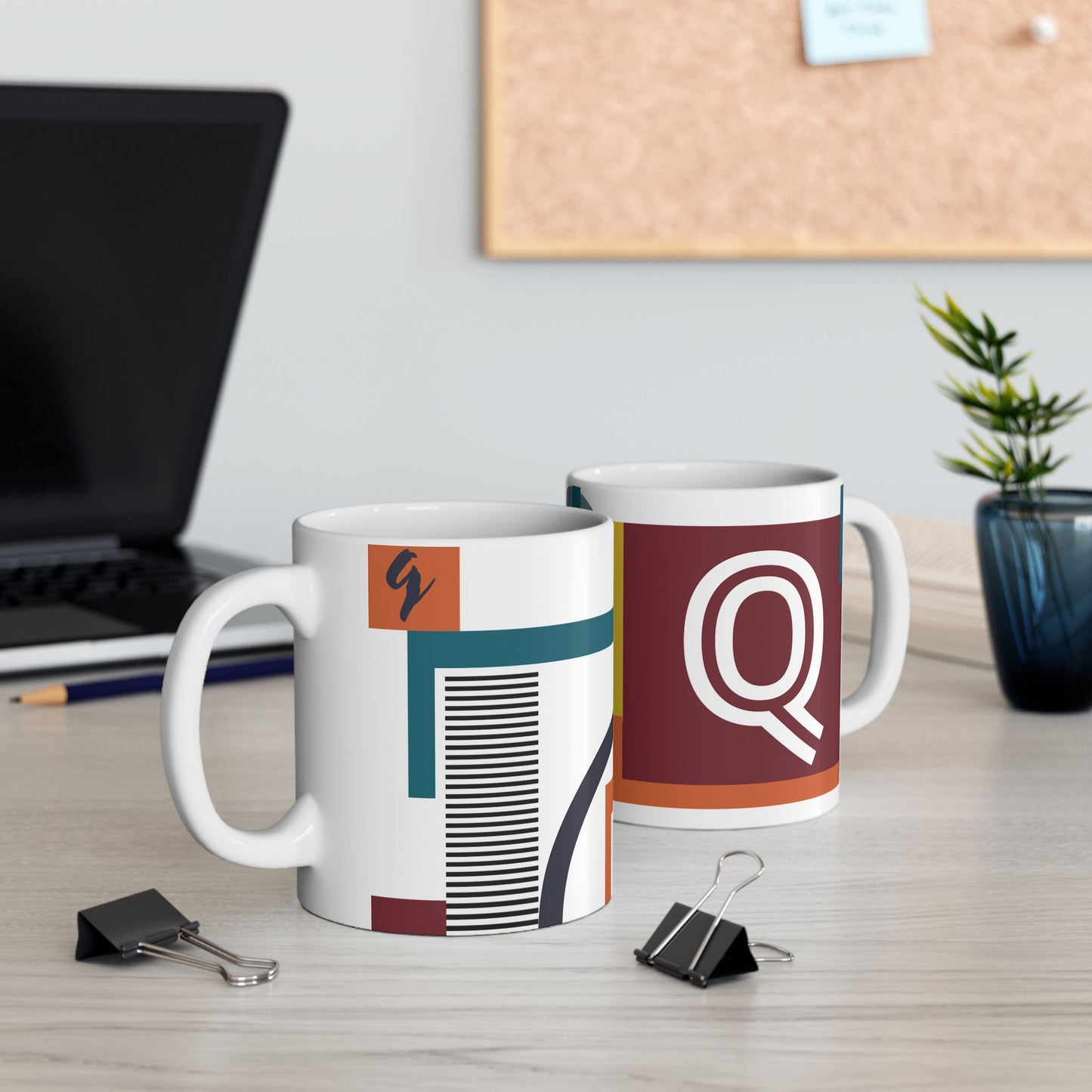 "Q" Constructivist Monogram Mug – Bauhaus Geometric Studio Cup | 11 oz Mug