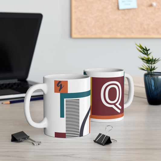 "Q" Constructivist Monogram Mug – Bauhaus Geometric Studio Cup | 11 oz Mug
