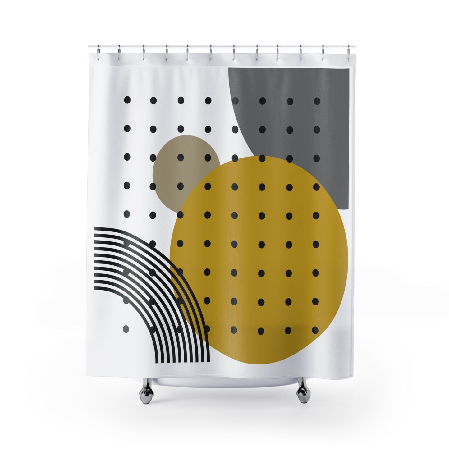 Retro Dotted Circles Shower Curtain – Mustard, Taupe & Charcoal Palette