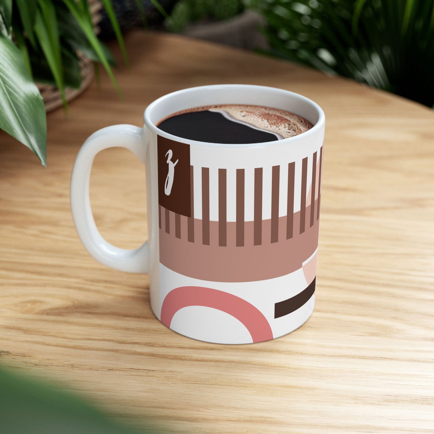 "Z" Geometric Grid – Terracotta & Espresso Abstract Monogram Mug | 11 oz Mug
