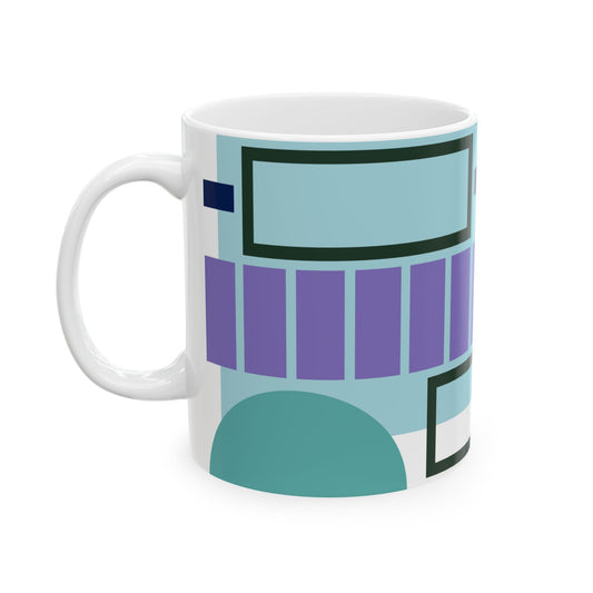 Modernist Geometric Blocks Ceramic Coffee Mug | Abstract Minimalist Art Wrap | Mid-Century Kitchenware | 11 oz Mug