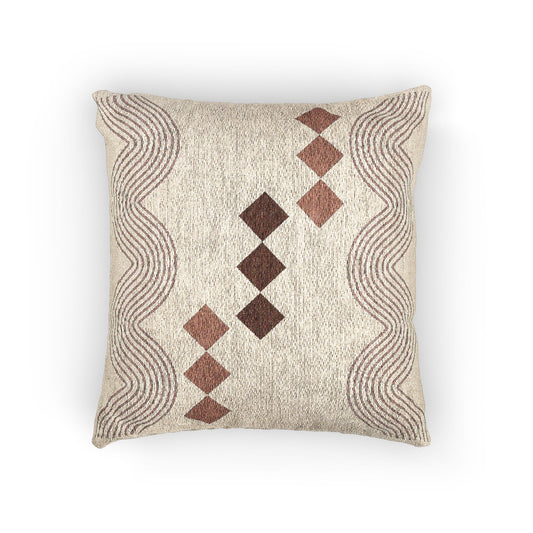 “Wavelength Spine” – Abstract Throw Pillow in Cream, Brown & Black
