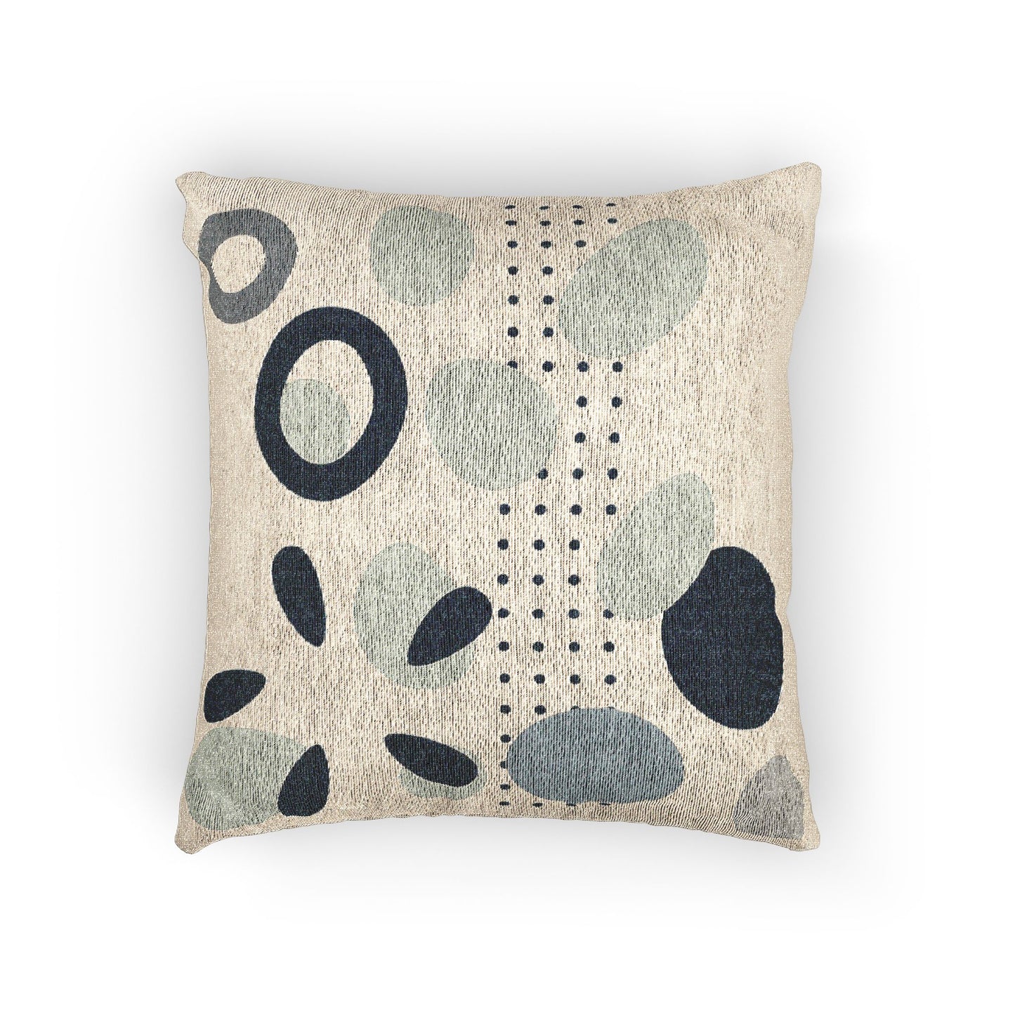 “Drift Array” – Abstract Ovals & Dots Throw Pillow in Cool Tones