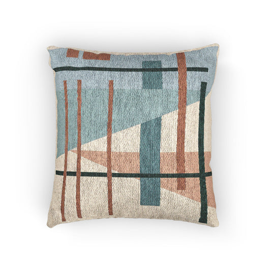 Vertical Constructs Throw Pillow – Teal, Orange & Blue Geometry