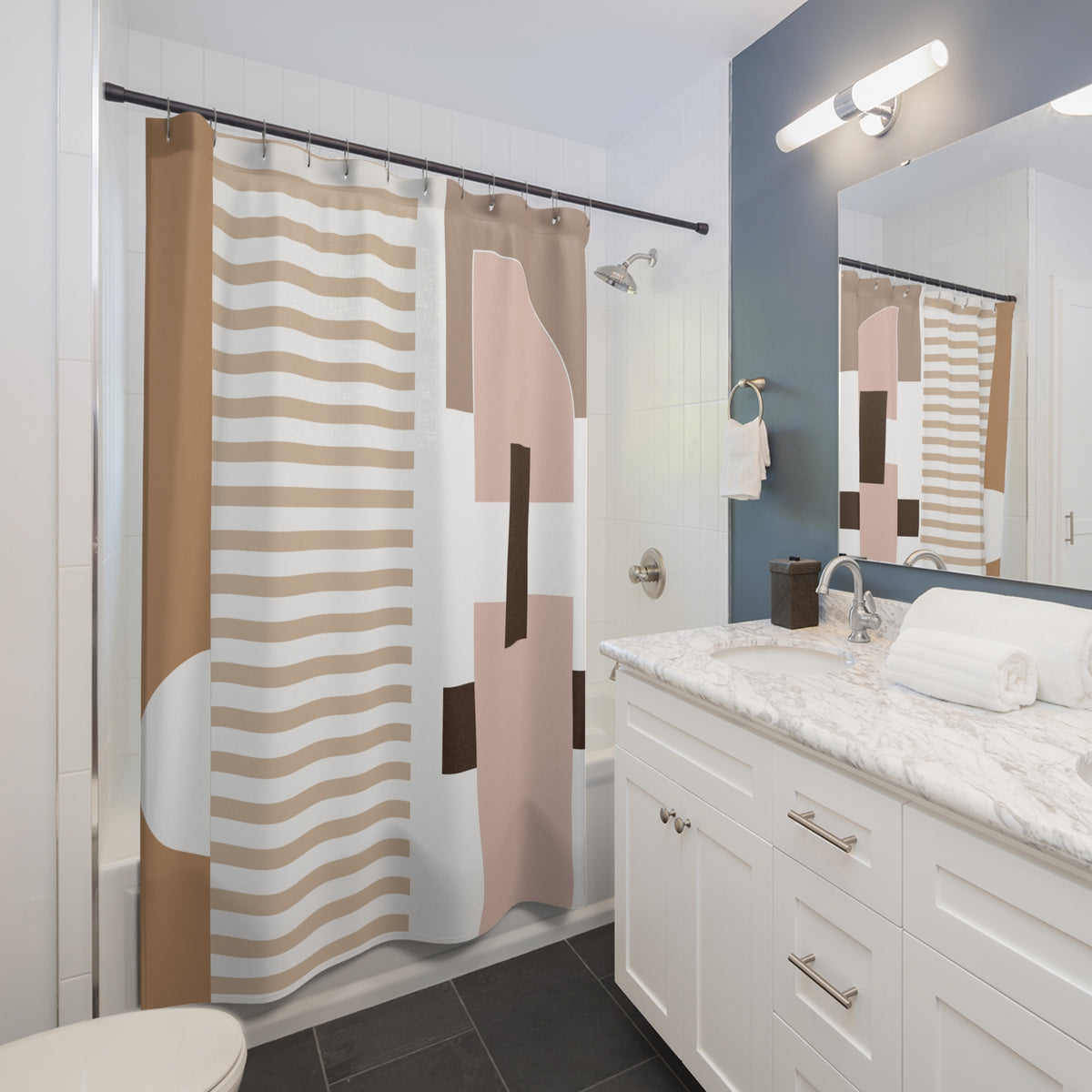 Neutral Abstract Geometric Shower Curtain – Contemporary Minimalist Accent