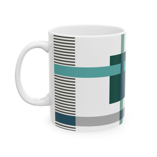 Abstract Teal Geometry Coffee Mug | Mid-Century Kitchenware | 11 oz Mug